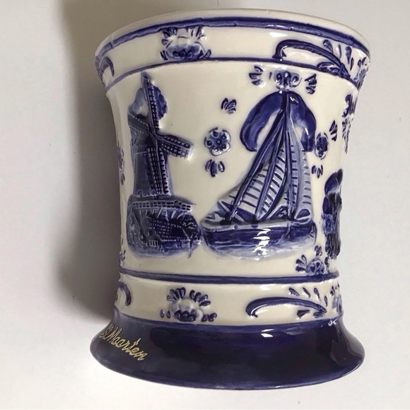 Delft Blue Holland Coffee Mug Handmade Tea Cup St. Maarten Windmill Vintage 4” - Picture 4 of 15